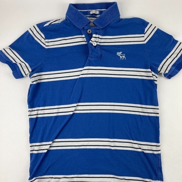 Abercrombie & Fitch Polo Boys Medium Muscle Blue Striped Short Sleeve - Picture 1 of 10